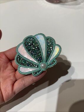 Rare- Iridescent Green Mermaid Shell Patch with Faux Pearl Accent